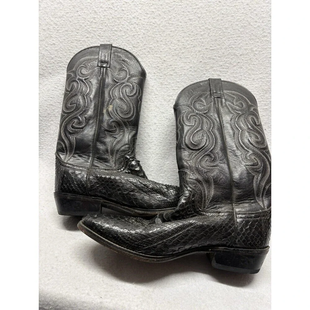 Dan Post Black Snakeskin Western Cowboy Boots Mens 10 1/2D Country Festival